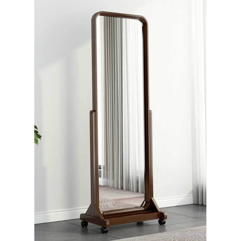 Modern Minimalist Rubberwood Frame Adjustable Full-Body Mirror That Can Be Moved, Brown