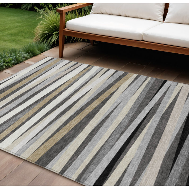 Tapis intérieur lavable rayé gris 9 pi x 12 pi HomeRoots