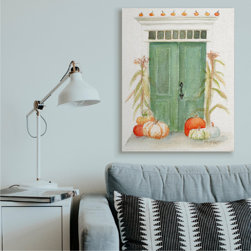 Porte d'entrée, architecture, récolte d'automne, citrouilles - reproduction d'art, H 48 po x l 36 po x P 1,5 po, Toile tendue