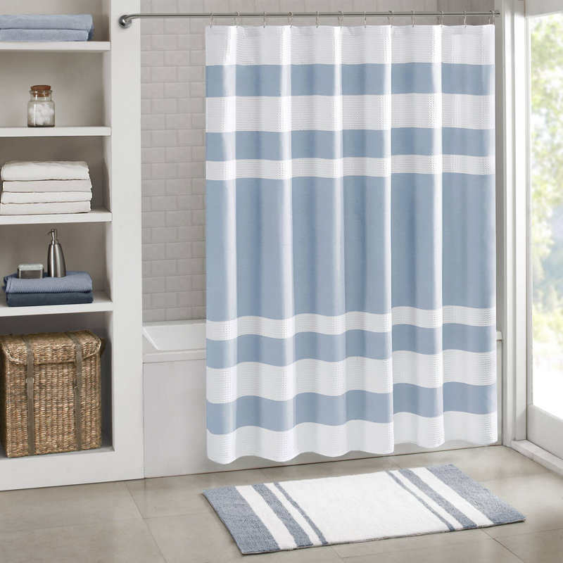 Rideau de douche gaufré de type spa avec traitement 3M, Bleu clair, H 72 po x l 72 po