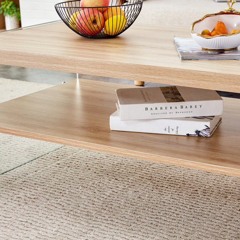Three-tier side table and bunk coffee table set with mdf wood stickers, tempered glass, and ample storage space