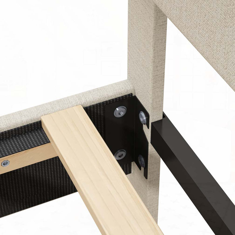Lit plateforme tapissier en lin avec tête de lit ajustable, Grand lit