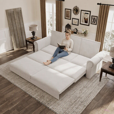 Chesterfield Sofa, 93.7" King Pull Out Sofa Bed, 3-in-1 Velvet Convertible Sleeper Sofa with Nailhead Trim & Rolled Arm, Multi-Functional Sofa Bed