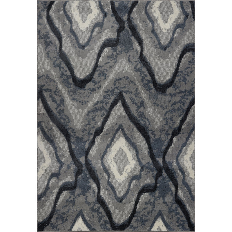 Gris/Tapis décoratif Ivoire abstrait Toronto, Rectangle 5 pi 3 po x 7 pi 6 po