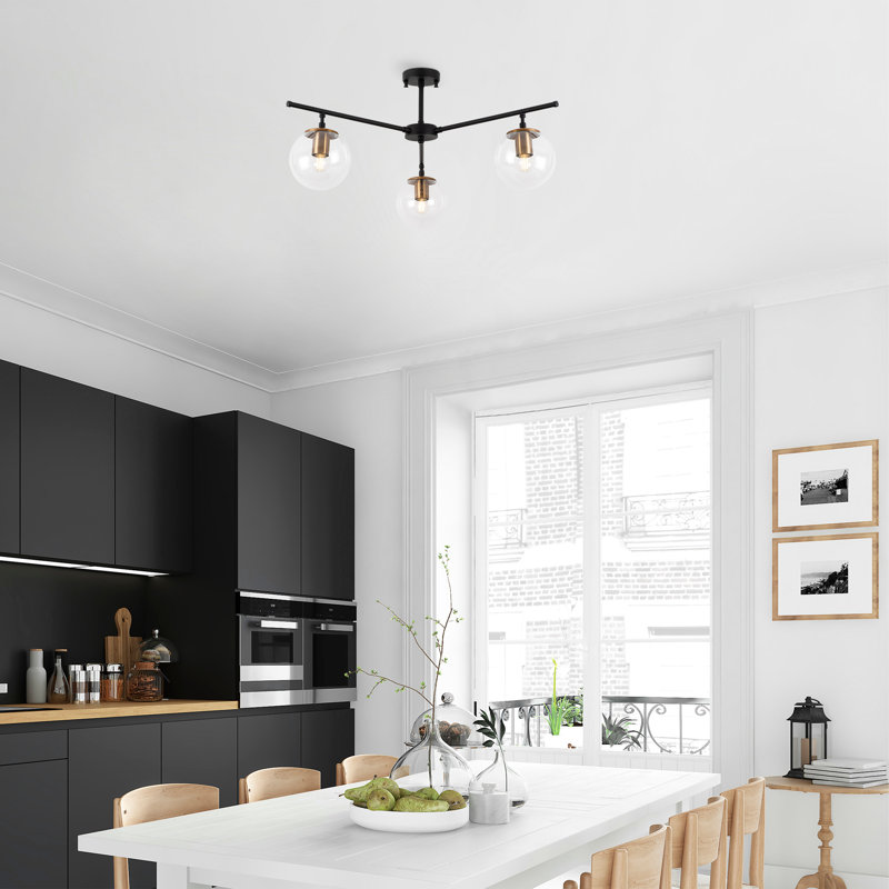 Lustre en forme de globe à 3 lumières pour îlot de cuisine, Noir, H 6 po x l 6 po x P 10,9 po