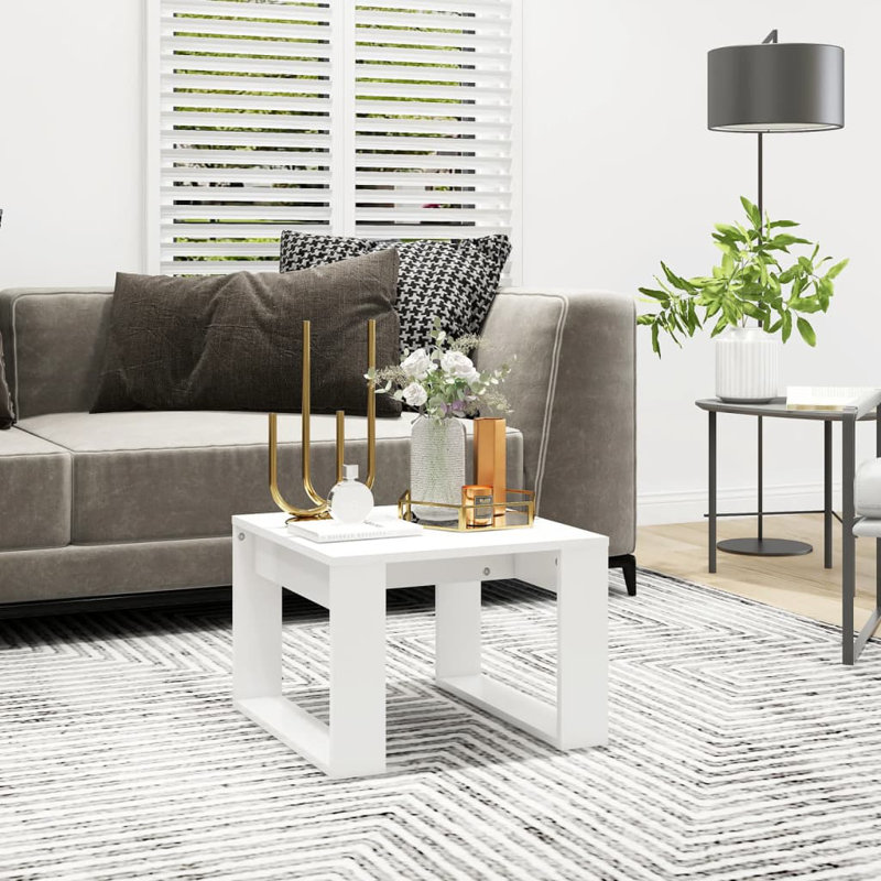 Table d'appoint carrée en bois d'ingénierie minimaliste, Blanc