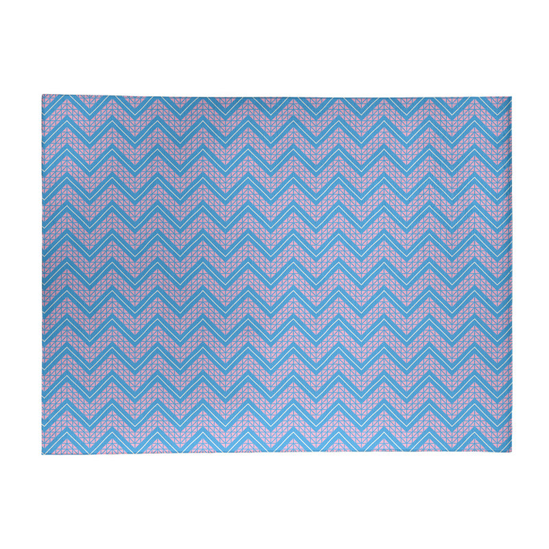 Tapis bleu / rose clair à motif de chevrons dessinés à la main, Rectangle 4 pi x 6 pi