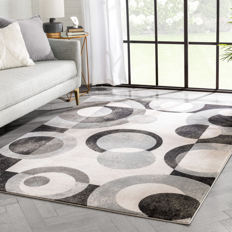 Chimeng Avi Modern Geometric Gray Black Area Rug, Rectangle 5'3" x 7'3"