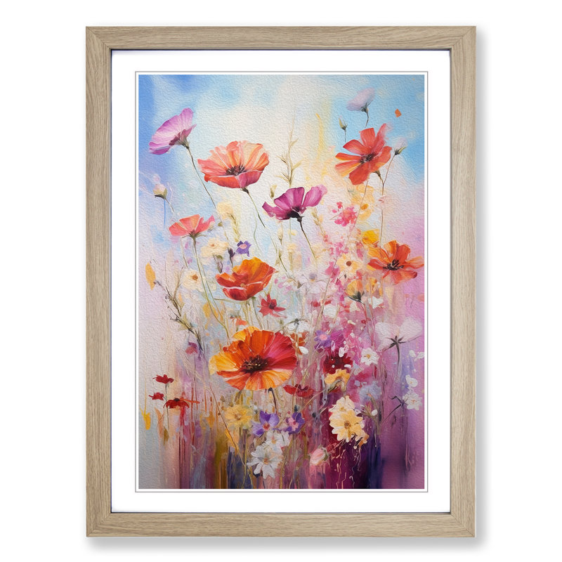 Wildflowers Gestural Art - Framed Print, Oak Framed, 46cm H x 34cm W