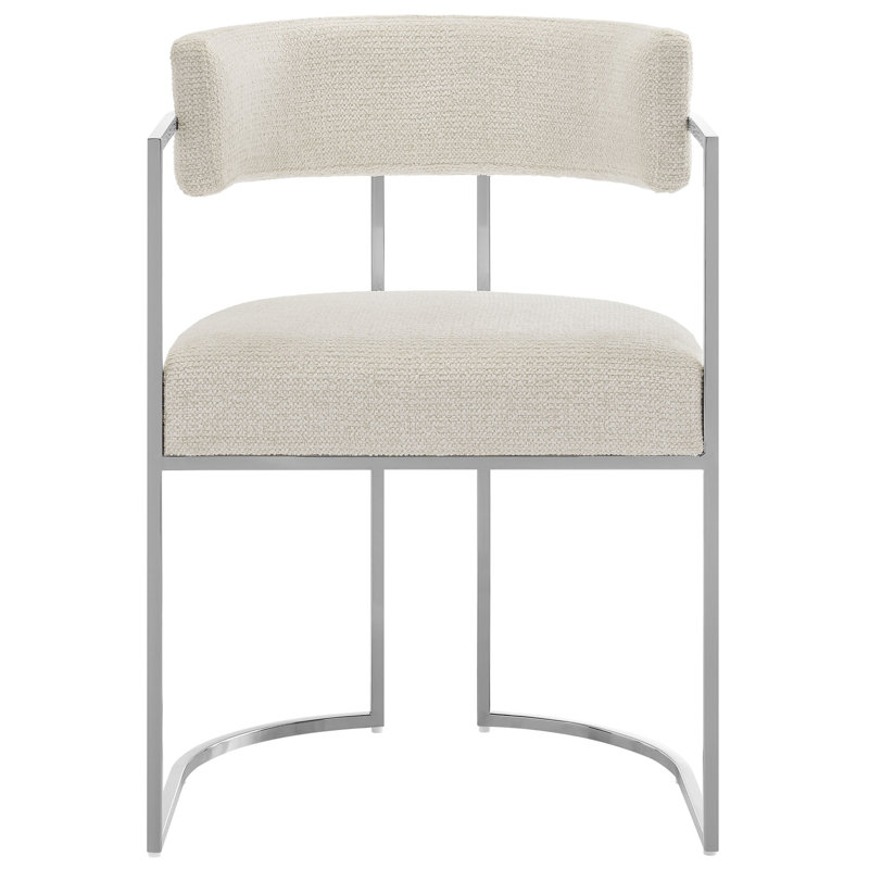 Huron Curved Back Fabric And Metal Dining Accent Chair, Cream