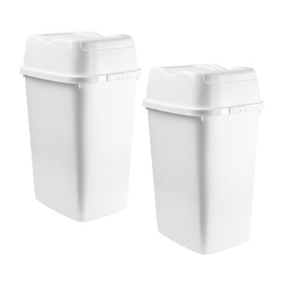 Superio Plastic Trash Can with Swing Lid for Dorm, Bathroom, Bedroom, 4.5 gallon - 18 Liter, White 2 Pack
