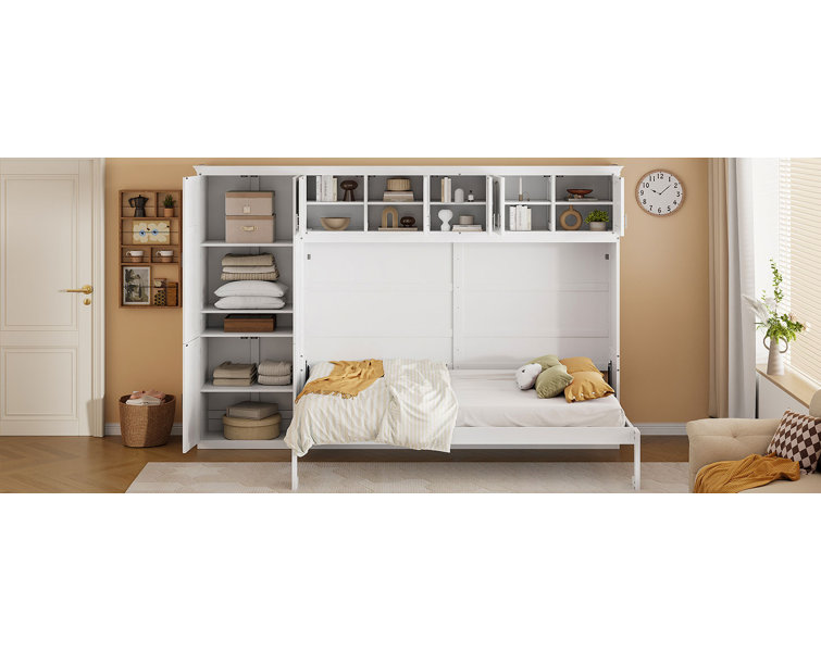 Grand lit escamotable mural avec armoires, grand