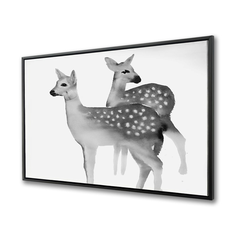 Faon noir et blanc - décor de toile cerf rustique encadré