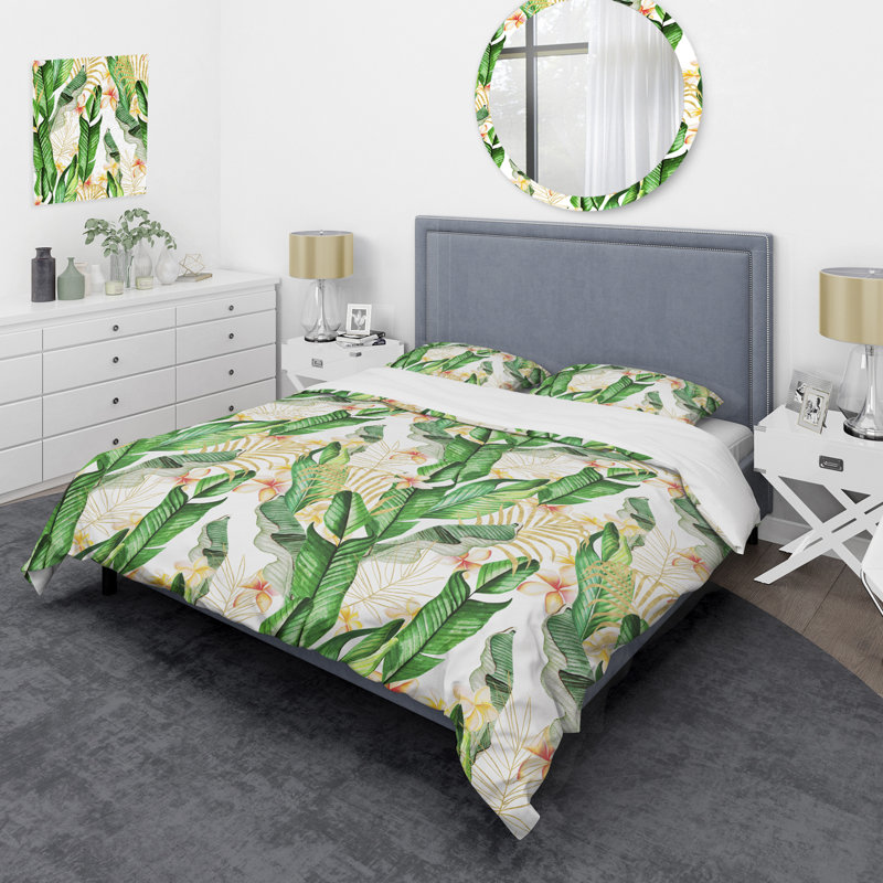 Ensemble de housse de couette en microfibre vert / ivoire 3 pièces