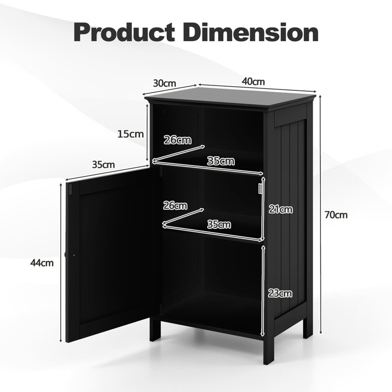 Bathroom Floor Cabinet Single Door Side Cabinet W/Shelf-Black