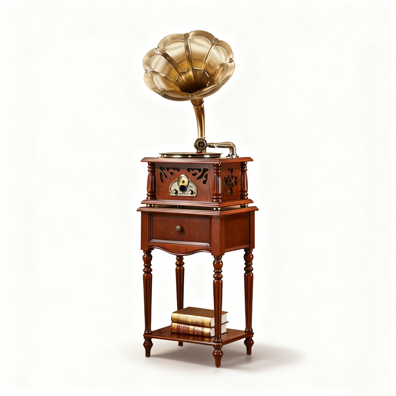 Phonographe de plancher en bois massif rétro vintage - Gramophone de platine rétro pour salon classique