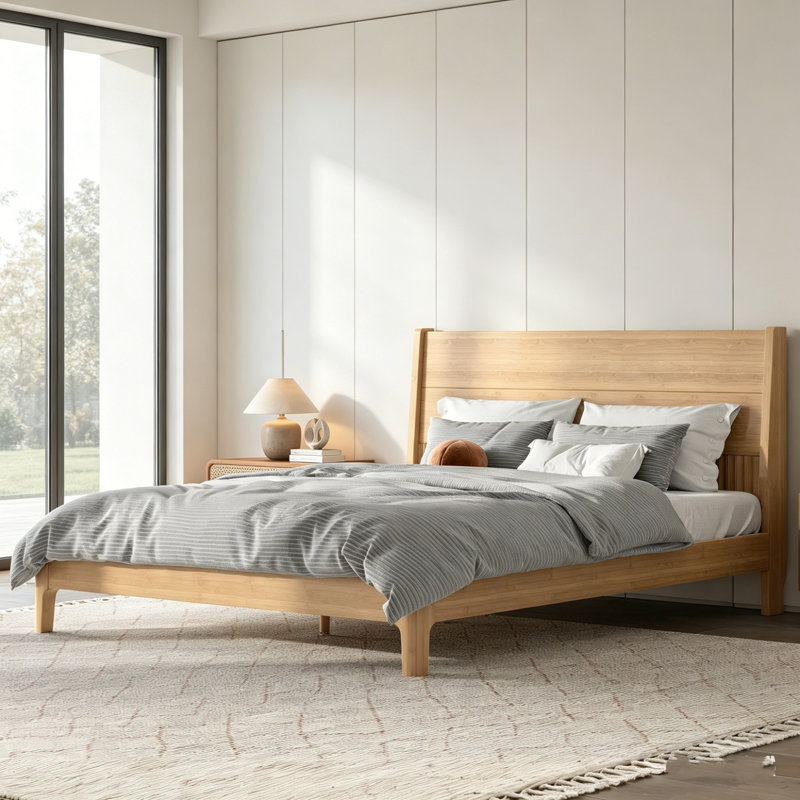 Cadre de lit en bois, cadre de lit plateforme avec tête de lit haute cannelée et support à lattes, lit plateforme à profil bas, cadre de lit plateforme moderne, aucun sommier requis, lit avec rangement sous le lit pour la chambre à coucher