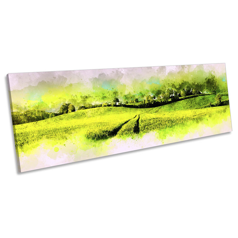Landscape Iidyllic Fields Hills Panoramic - Wrapped Canvas Painting, 30.48cm H x 91.44cm W x 2cm D