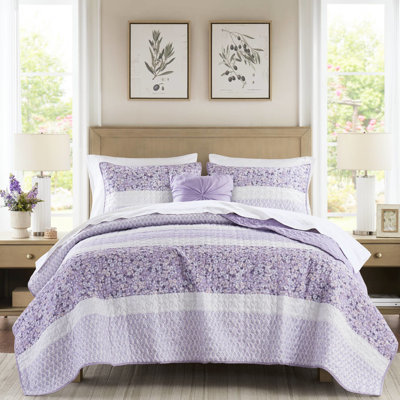 Courtepointe très grande / très grande taille, jeté, 4 pièces à motif floral / botanique, coussin décoratif en tissu, pièces décoratives - 2 taies décoratives, 1 jeté