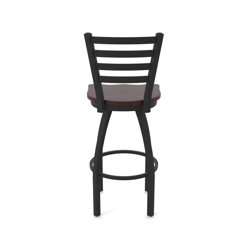 Tabouret pivotant Jackie, Bois - Érable cerise foncée, Noir froissé, Tabouret de comptoir (siège d'une hauteur de 25 p
