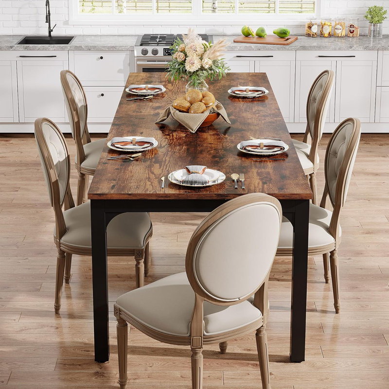 Unfinished Metal Base Dining Table, Brown, Black