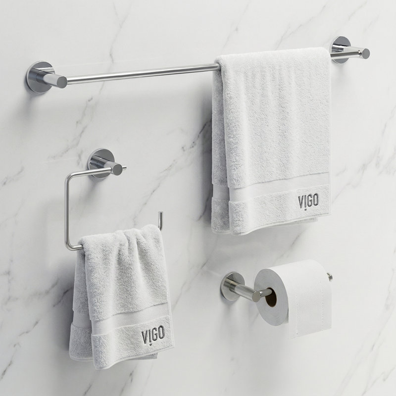 VIGO Cass 3-Piece Chrome Bathroom Hardware Set with 24-in Towel Bar, Toilet Paper Holder and Hand Towel Holder, Chrome
