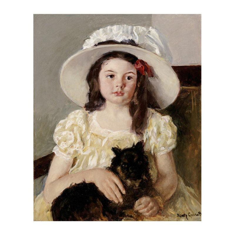 «Francoise tenant un petit chien noir» par Mary Cassatt - Impression giclée, H 28 po x l 22 po