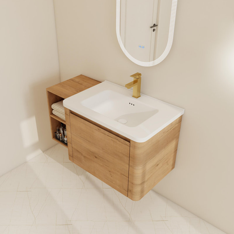Ensemble de meuble-lavabo simple mural 36 "/ 40" avec lavabo en céramique, 40", Imitation chêne