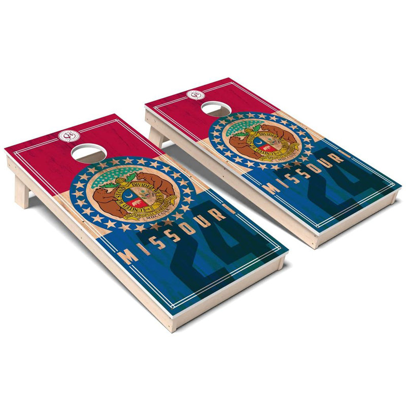Ensemble de planche de jeu de cornhole toutes saisons en Missouri State Flag 2.0, Ajouter un étui et des lumières