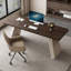 Bureau rectangulaire en bois manufacturé brun noisette + blanc beige-1528943836