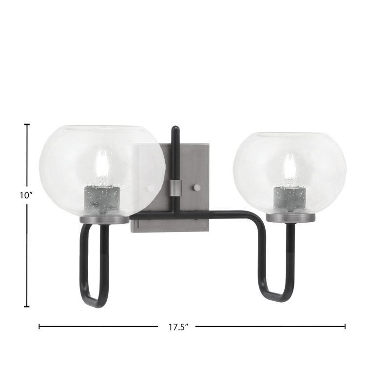Barre d'éclairage de salle de bain 2 lumières Amarmula, noir mat et finition graphite, verre transparent de 7 po