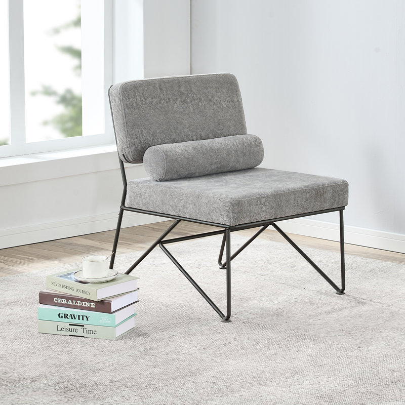 Chaise d'appoint en tissu d'ameublement sans accoudoirs Chenille, Gris