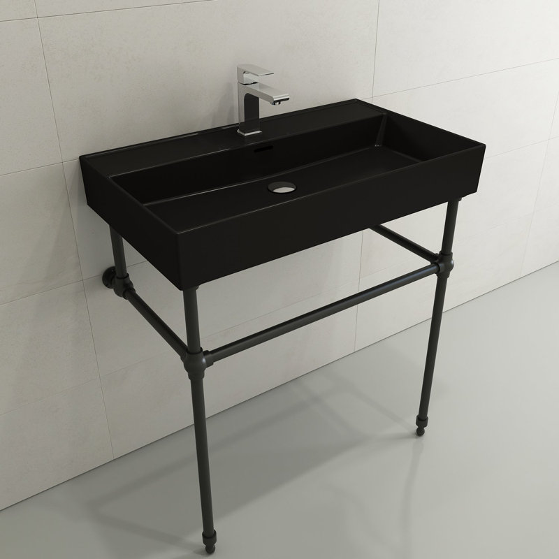Milano 31.69'' L Bathroom Sink, Matte Black, 8" Widespread