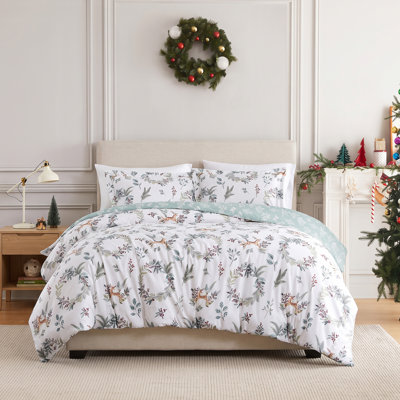 Ensemble de literie réversible Southshore Fine Linens « Joyeuses Fêtes », en microfibre brossée 100 g/m², comprenant une housse de couette et une taie d’oreiller, pour les fêtes, taille Twin/Twin XL.