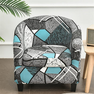 Stretch Club Chair Slipcover, 2-Piece Tub Chair Cover Printed Barrel Chair Slipcover With Elastic Bottom, Non Slip Armchair Covers Furniture Protector For Bar Counter Living Room