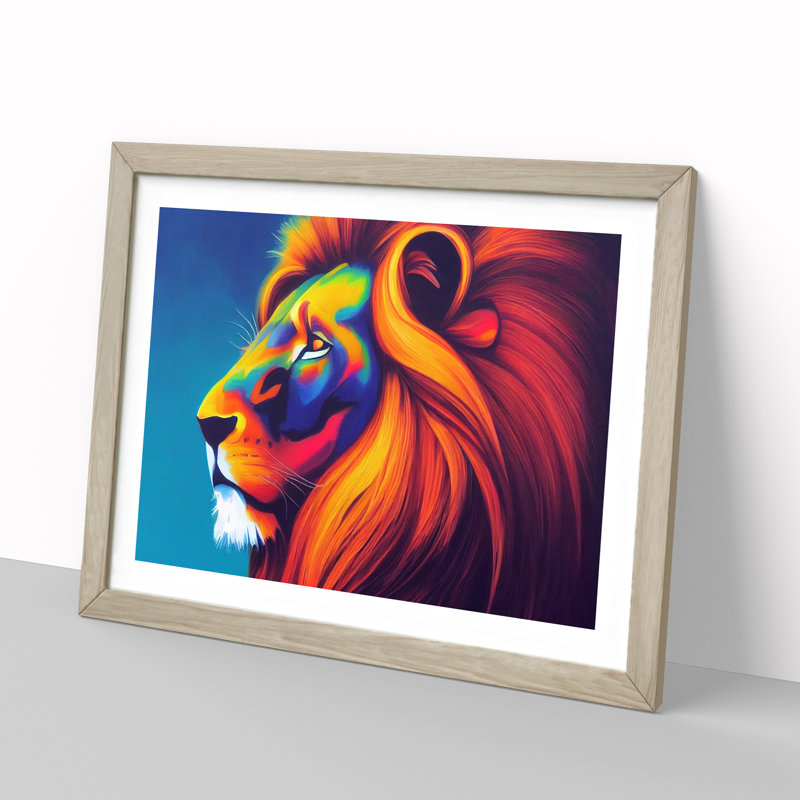 Compelling Lion - Framed Print, 34cm H x 46cm W x 2cm D, Oak