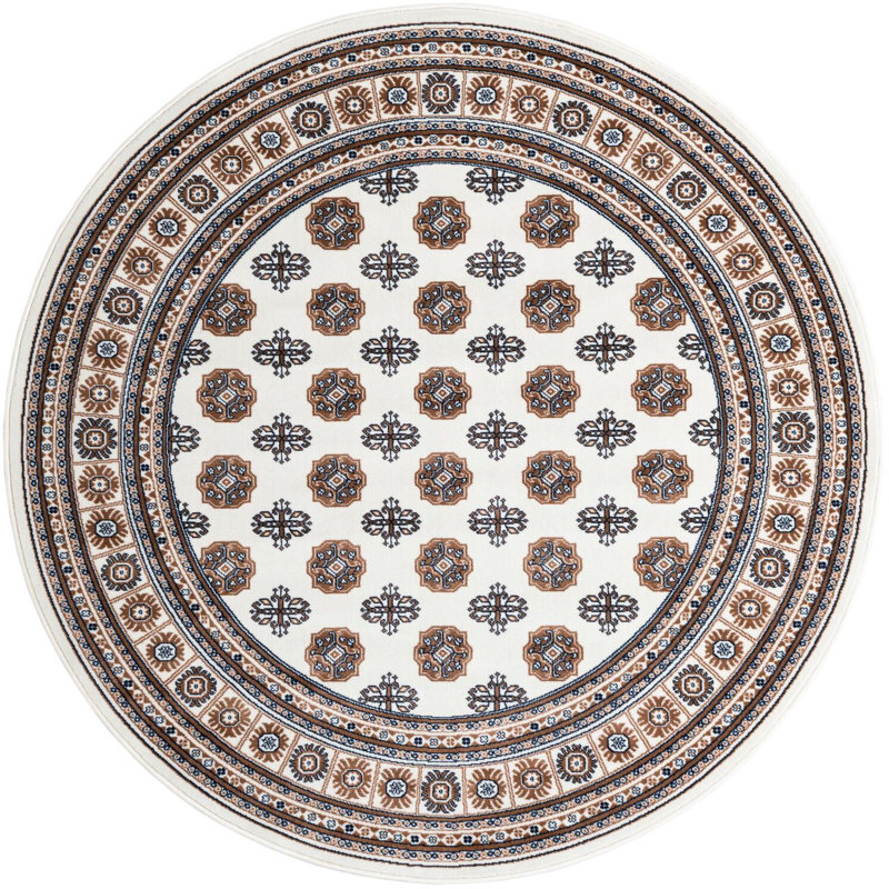 Traditional Hinshaw Area Rug Ivory Color, Round 6'1"