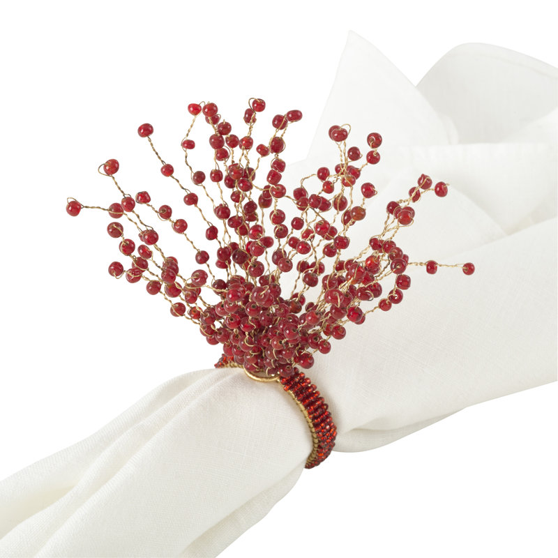 Beaded Design Napkin Ring, Red