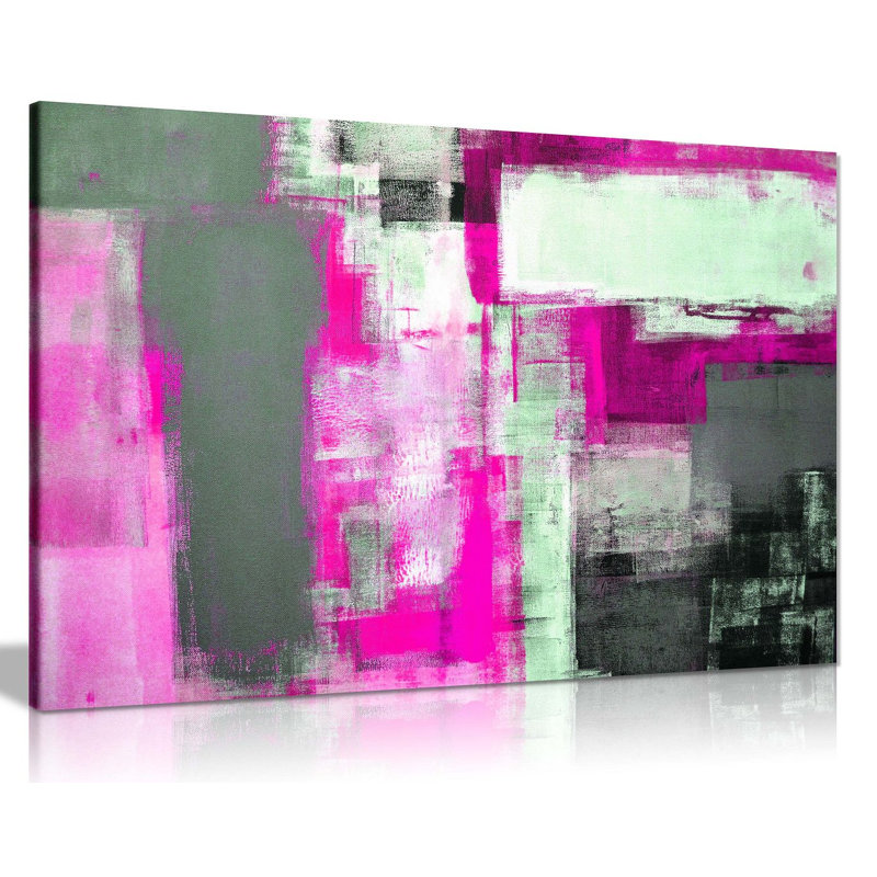Office Abstract Art Painting - Wrapped Canvas Print, Pink, 41cm H x 61cm W
