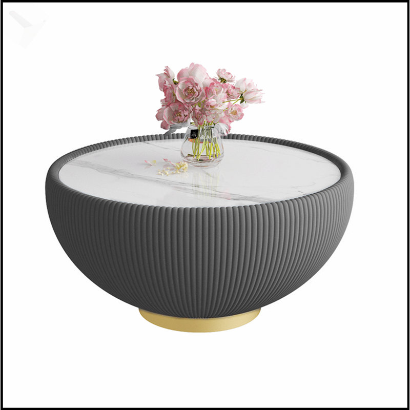 Table basse en cuir clair avec dessus en marbre pour mobilier de salon moderne, élégant et fonctionnel