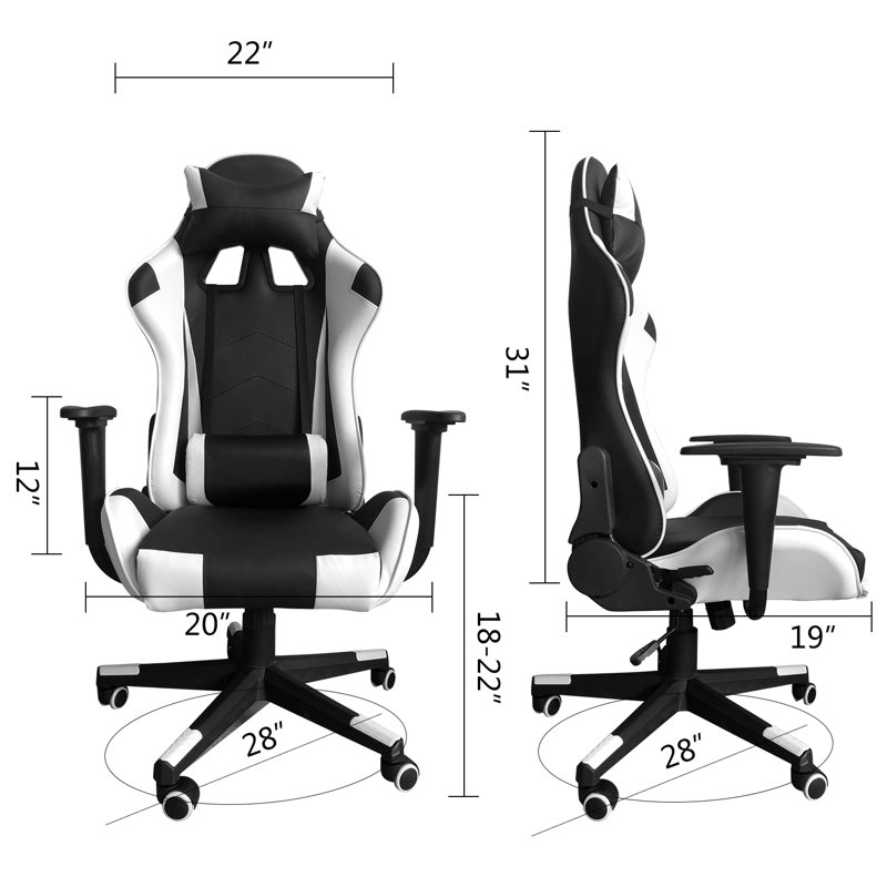 Inbox Zero Reclining and Adjustable Height PC & Racing Game Chair, Black/White