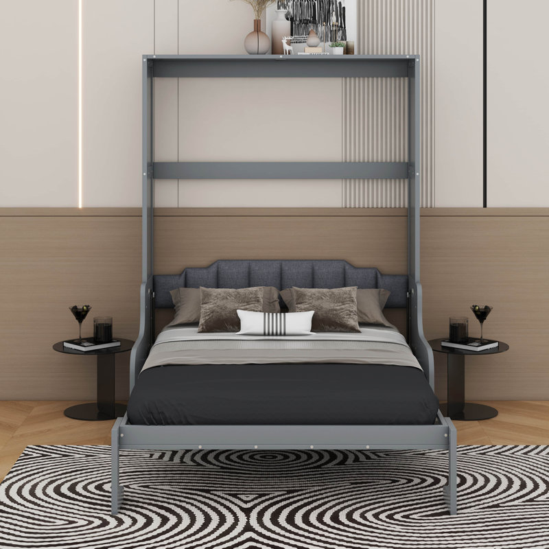 Lit escamotable mural Murphy avec coussin, Gris, Grand lit