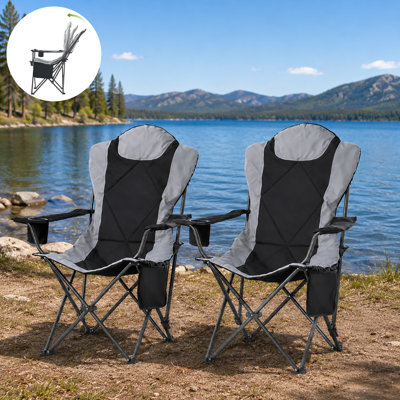 Camping Chairs, Portable 2 Pack Camp Chairs for Heavy People with Adjustable Angled Backrest, Outdoor Folding Camping Chairs for Outside Supports up to 350lbs, Carry Bag Included