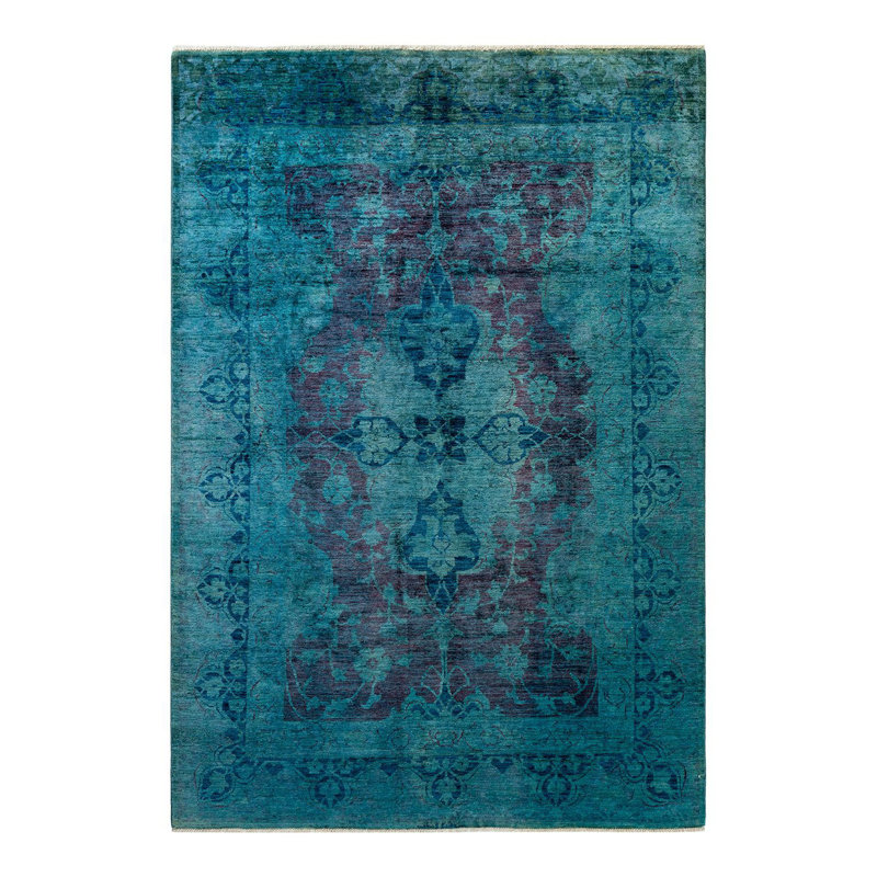 Tapis bleu unique de 5 pi 11 po x 8 pi 8 po Yohanes