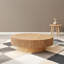 Table basse cylindrique ovale avec empreinte compacte, panneau de fibres à densité moyenne aux tons naturels, forme ellipse de 43,7 pouces