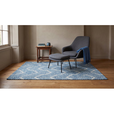 Tapis bleu/brun en laine touffeté à la main Barnhill