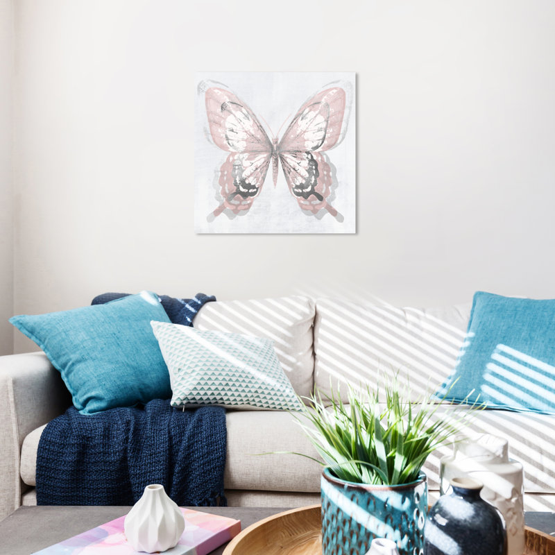 «Animals Butterfly Illusion Blush», reproduction d'art sur toile rose, H 20 po x l 20 po x P 0,8 po