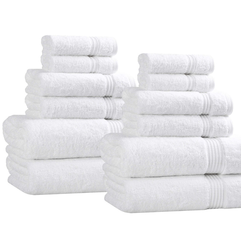 Ensemble de serviettes de bain douces en coton égyptien 12 pièces Guadlupe Heritage, Blanc