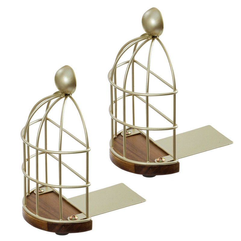 Brass Metal Birdcage Decorative Book Ends