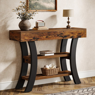 41" Console Table With Storage Shelves And Curved Frame